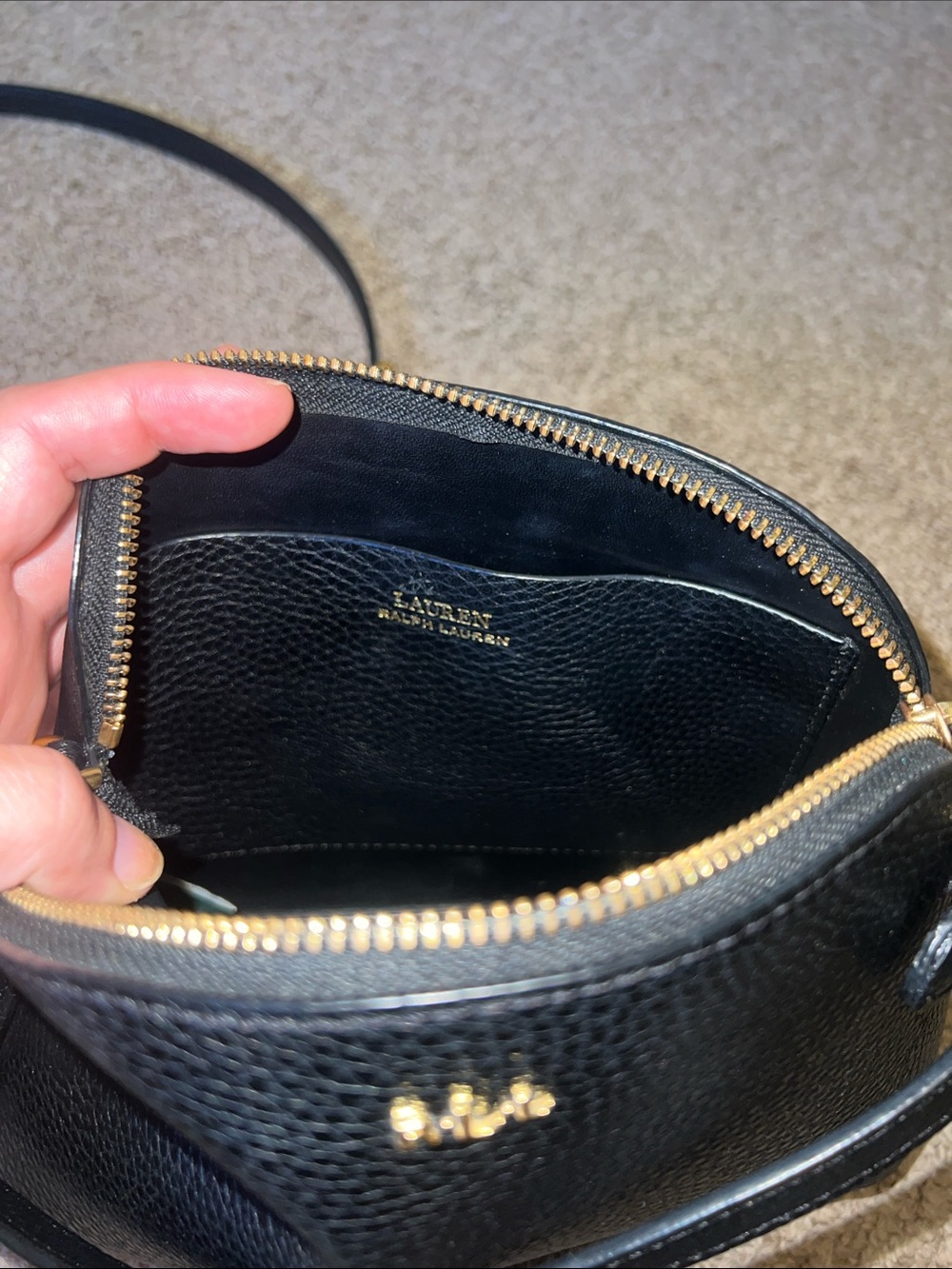 Lauren Ralph Lauren Black Pebbled Leather Crossbody Bag - Picture 5 of 6